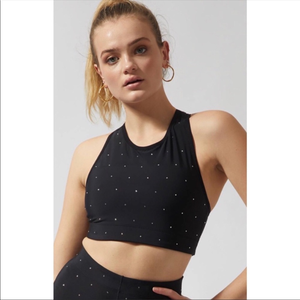 Adam Selman crystal rhinestone embellished racer back crop top